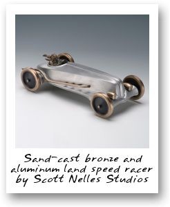 Sand-cast bronze and aluminum land speed racer by Scott Nelles Studios