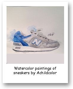 Watercolor paintings of sneakers by Achildcolor